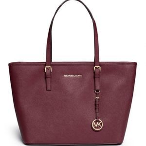 Michael Kors Jet Set East West Saffiano Leather Tote in Merlot
